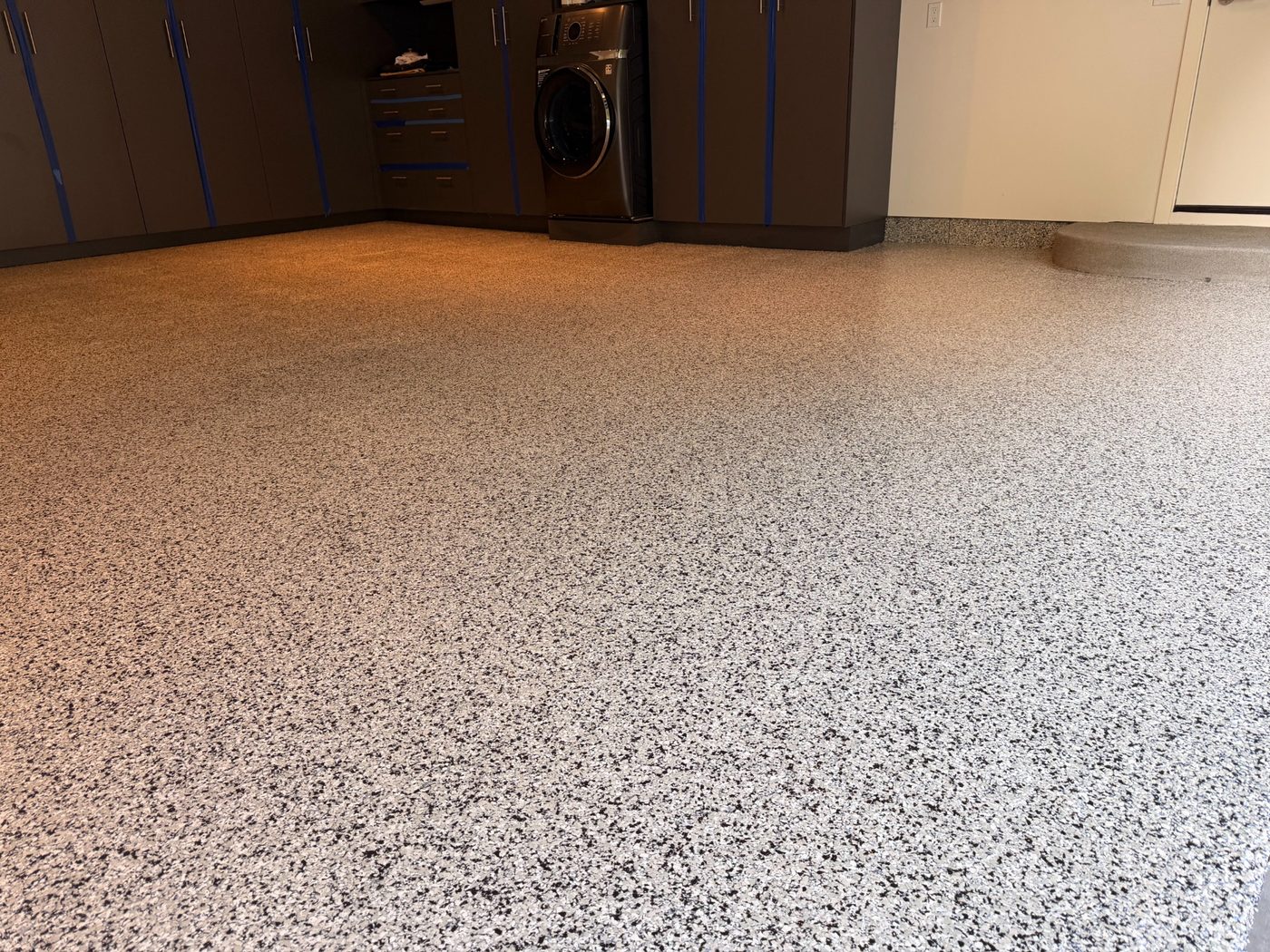 Finished decorative flake garage floor