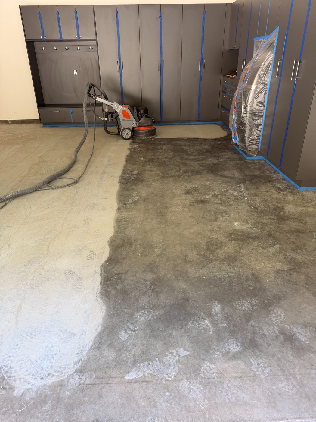 Concrete floor preparation with floor grinder